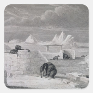 Eskimaux building a Snow-Hut, from 'Journal of a S Square Sticker