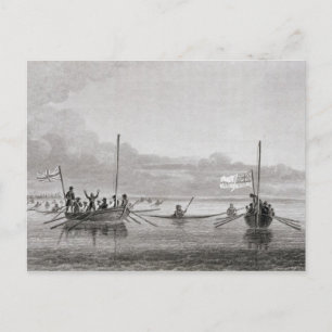 Eskimaux Coming Towards Boats in Shoalwater Postcard