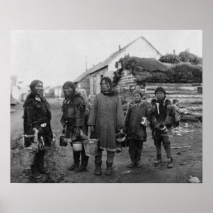 Eskimo Berry Pickers in Nome, Alaska Photograph Poster