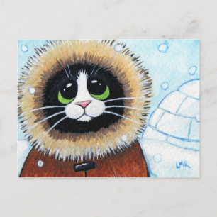 Eskimo Cat and Igloo Animal Art Postcard
