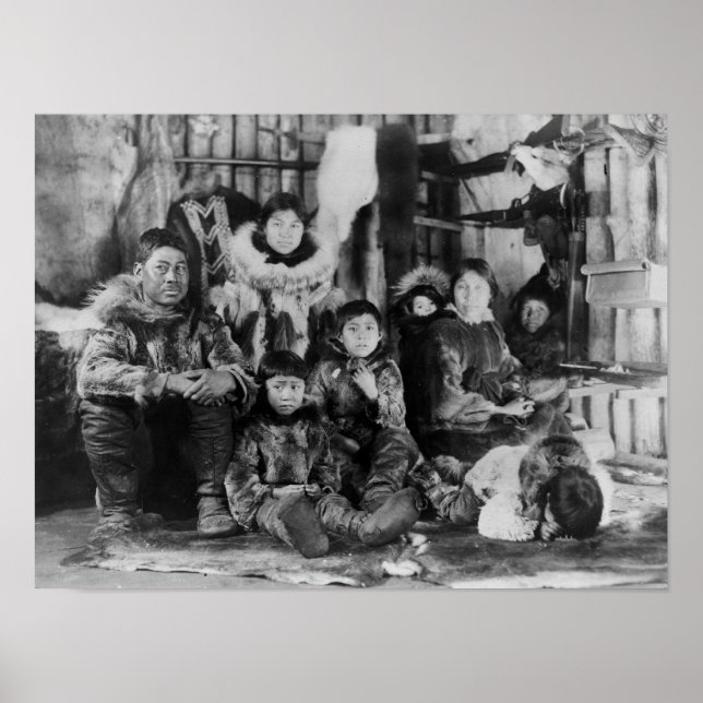 Eskimo Family in Winter Igloo Photograph Poster (Front)