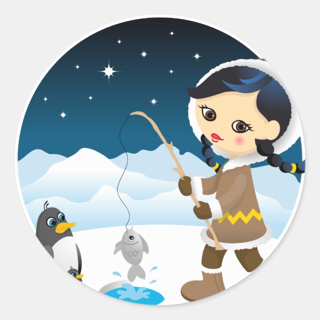 Eskimo girl classic round sticker (Front)