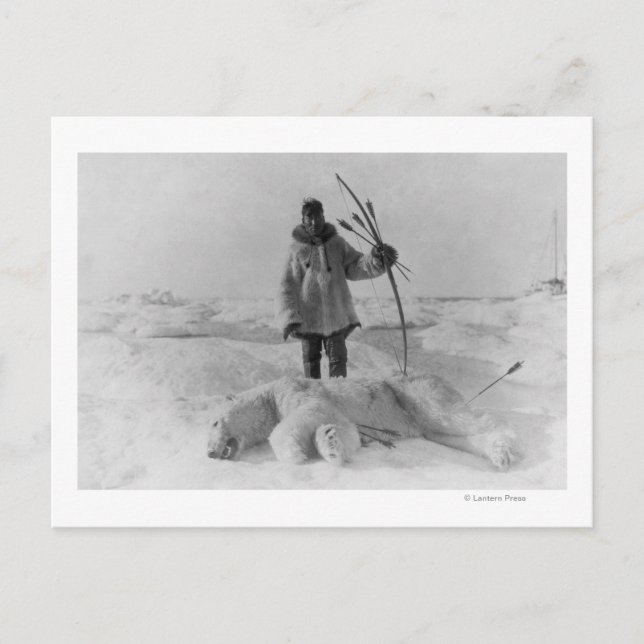 Eskimo Hunter with Polar Bear Photograph Postcard (Front)