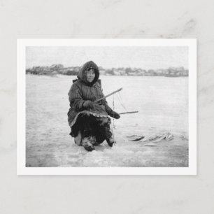 Eskimo Ice Fishing in Nome, Alaska Photograph Postcard