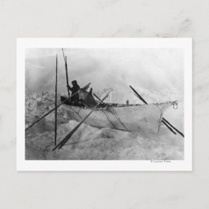 Eskimo in Boat made with Skins called an Omiak Postcard