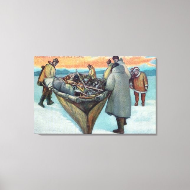 Eskimos Launching Whaling Boat Canvas Print (Front)