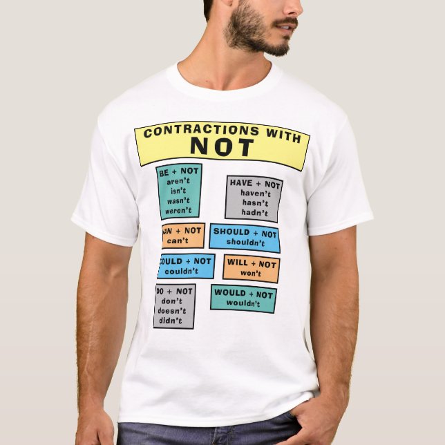 ESL T Shirt Negative Contractions With Not List (Front)