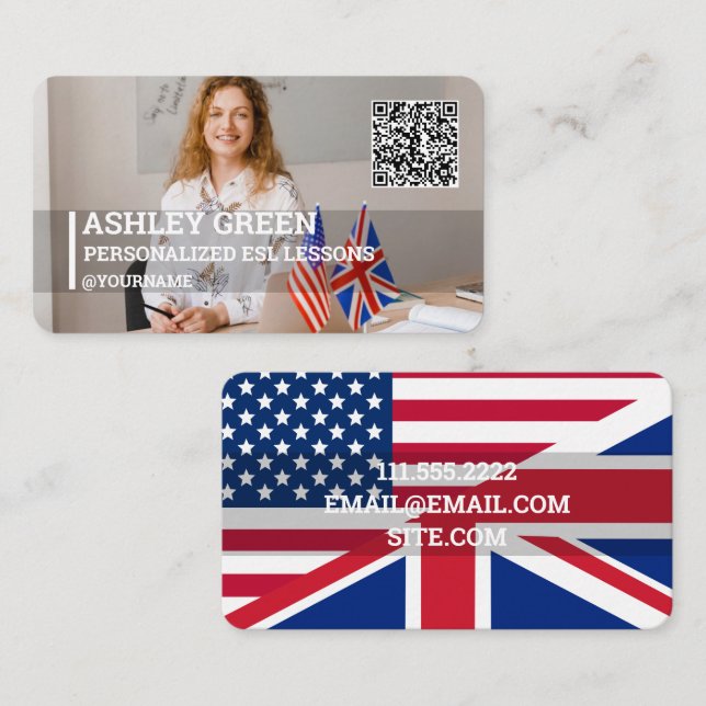 Esl Teacher Custom Photo QR Business Card (Front/Back)