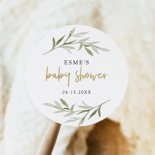 ESME Bohemian Greenery & Gold Baby Shower Classic Round Sticker