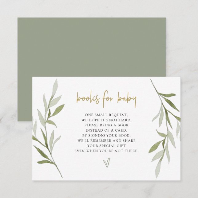 ESME Greenery Gold Baby Shower Books for Baby Card (Front/Back)