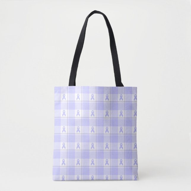 Esophageal Cancer Awareness Plaid Periwinkle  Tote Bag (Front)