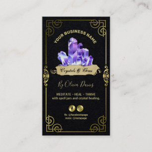 Esoteric Crystal Black Purple And Gold Business Card