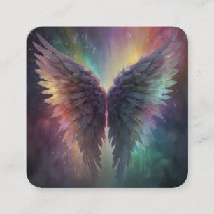 *~* Esoteric Mystical Rainbow Angel Wings AP78 QR  Square Business Card