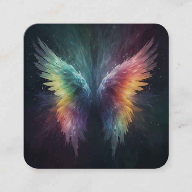 *~* Esoteric Mystical Rainbow Angel Wings AP78 QR Square Business Card (Front)