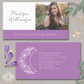 Esoteric Psychic Energy Modern Crescent Moon Photo Business Card