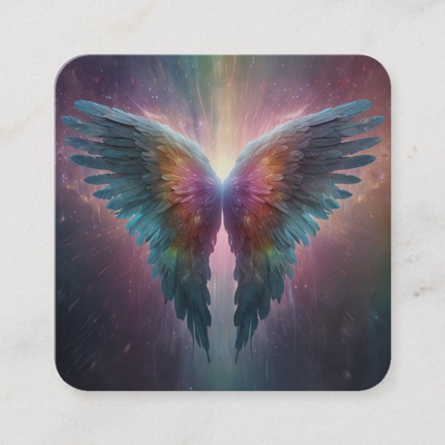*~* Esoteric QR  Mystical Rainbow Angel Wings AP78 Square Business Card (Front)