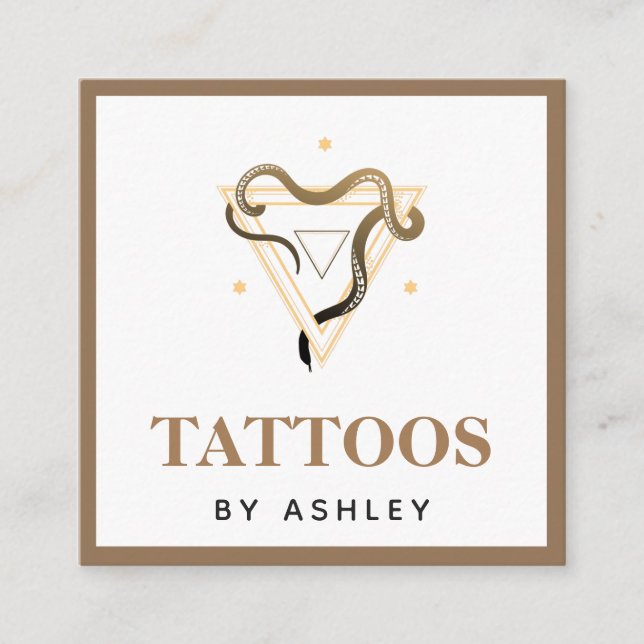 Esoteric Snake Brown Tattoo Artist Social Media Square Business Card (Front)