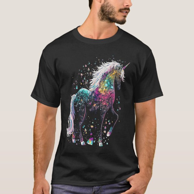 Esoteric Unicorn Crystals Cute Illustration T-Shirt (Front)