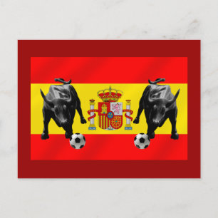 España La Furia Roja futbol Toro Flag of Spain Postcard