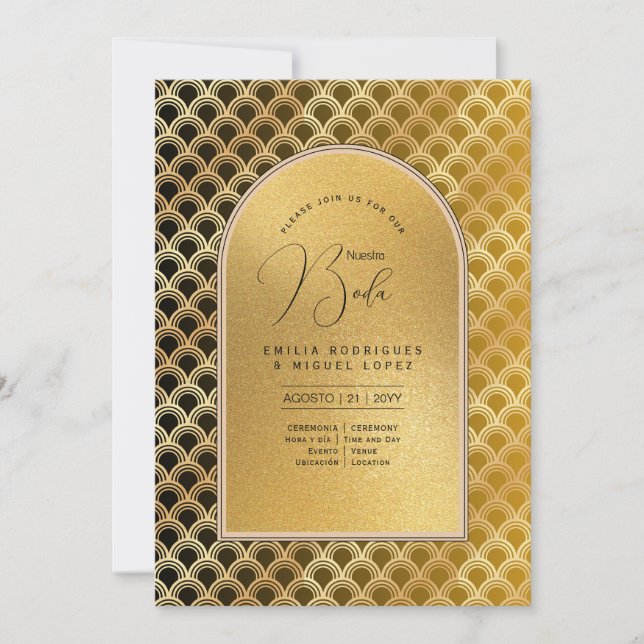 Espanol Invitación Boda Elegant Black Gold Wedding Invitation (Front)