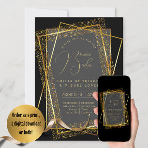 Espanol Invitación Boda Elegant Black Gold Wedding Invitation