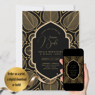 Espanol Invitación Boda Elegant Black Gold Wedding Invitation