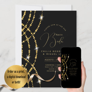 Espanol Invitación Boda Elegant Black Gold Wedding Invitation