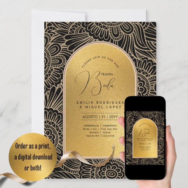 Espanol Invitación Boda Elegant Black Gold Wedding Invitation (Creator Uploaded)
