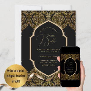 Espanol Invitación Boda Elegant Black Gold Wedding Invitation