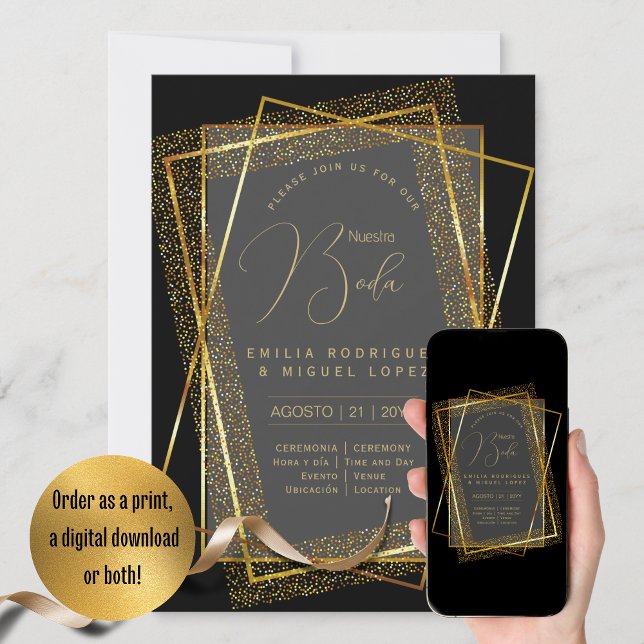 Espanol Invitación Boda Elegant Black Gold Wedding Invitation (Creator Uploaded)