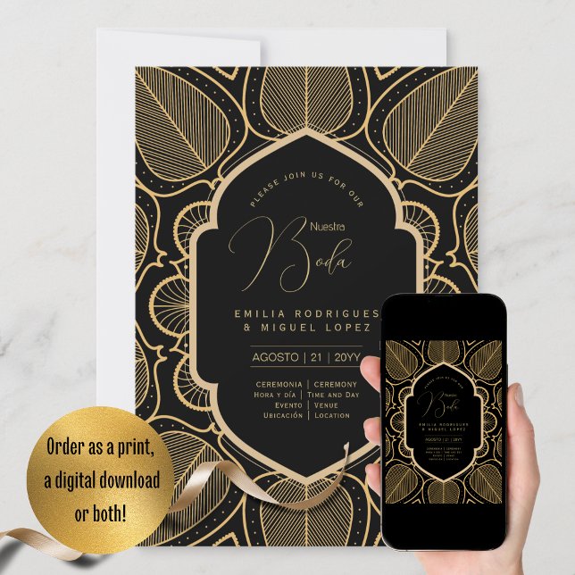 Espanol Invitación Boda Elegant Black Gold Wedding Invitation (Creator Uploaded)