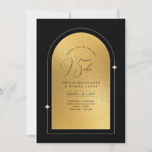 Espanol Invitación Boda Elegant Black Gold Wedding Invitation