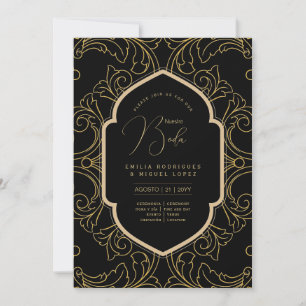 Espanol Invitación Boda Elegant Black Gold Wedding Invitation