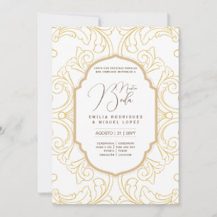 Espanol Invitación Boda Elegant White Gold Ornate  Invitation