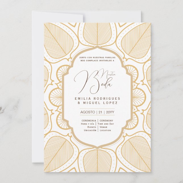 Espanol Invitación Boda Elegant White Gold Ornate  Invitation (Front)