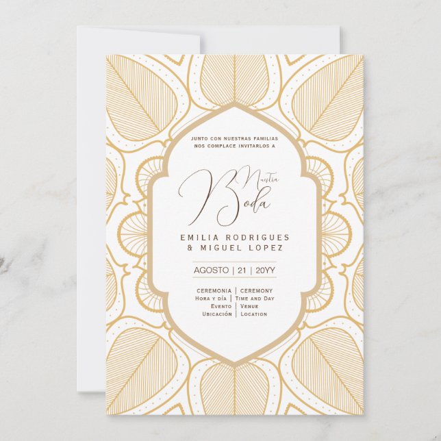 Espanol Invitación Boda Elegant White Gold Ornate  Invitation (Front)