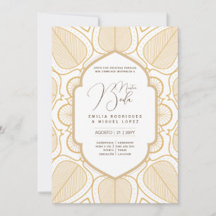 Espanol Invitación Boda Elegant White Gold Ornate  Invitation