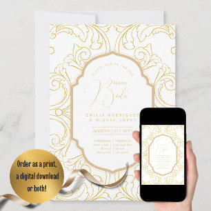 Espanol Invitación Boda Elegant White Gold Wedding Invitation
