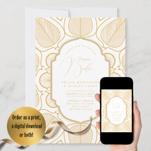 Espanol Invitación Boda Elegant White Gold Wedding Invitation
