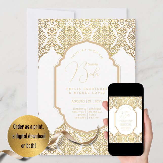 Espanol Invitación Boda Elegant White Gold Wedding Invitation (Creator Uploaded)
