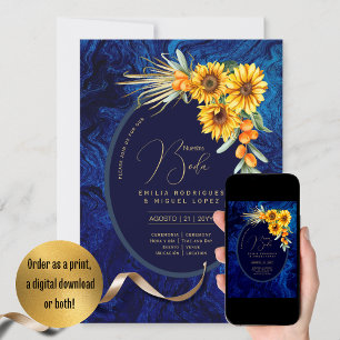 Espanol Invitación Boda Rustic Blue Sunflowers Inv Invitation