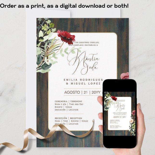 Espanol Invitación de Boda Floral Wedding Rustic I Invitation (Creator Uploaded)
