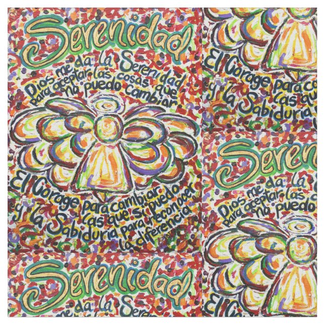 Español Serenity Prayer Angel Art Fabric Material (Close Up)