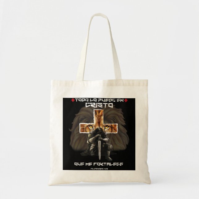 Español Spanish Christian Gifts Cross Lion Filipen Tote Bag (Front)