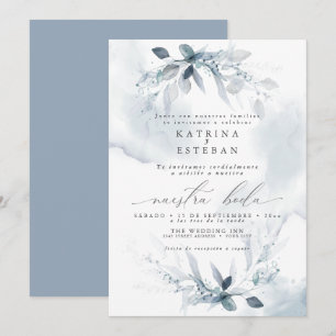 Español Wedding Rustic  Dusty Blue Foliage  Invitation
