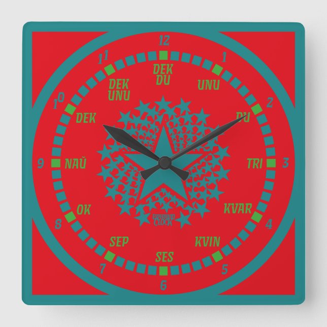 ESPERANTO LANGUAGE BY MASANSER PIXELAT SQUARE WALL CLOCK (Front)