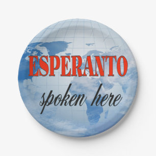 Esperanto spoken here cloudy earth paper plate