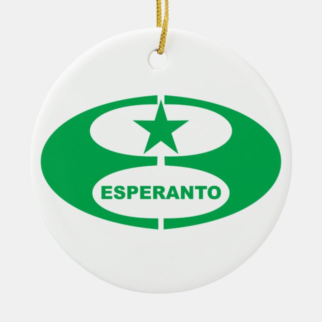 Esperanto symbol + flag, ceramic tree decoration (Front)