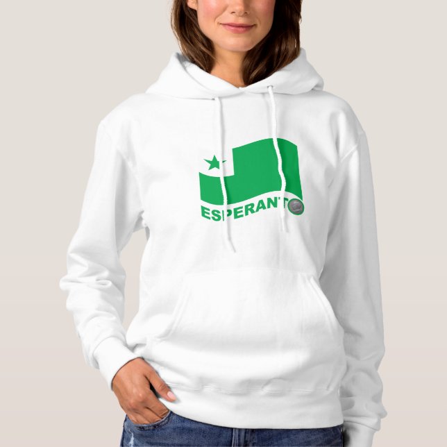 Esperanto wavy flag+text and zamenhof, hoodie (Front)