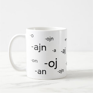 Esperanto word endings, coffee mug